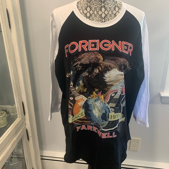 Tultex Tops - Tultex Black and White Foreigner Farewell Concert Tour Jersey 3/4 Sleeves